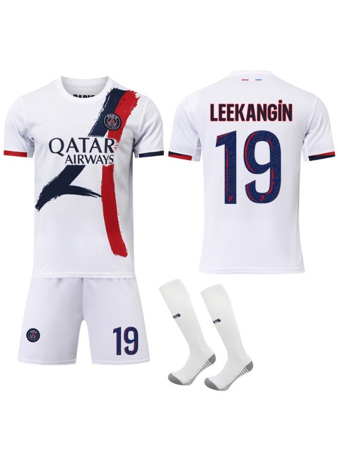 PSG 2024-2025 باريس بعيدا زي كرة القدم #19 ليكانجين كرة القدم جيرسي السراويل الجوارب مجموعة الأطفال حجم والكبار حجم الهدايا للجماهير والأصدقاء - Image 1